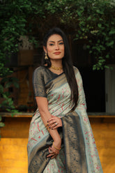 Glossy Kanjivaram Light Grey Color Soft Silk Saree